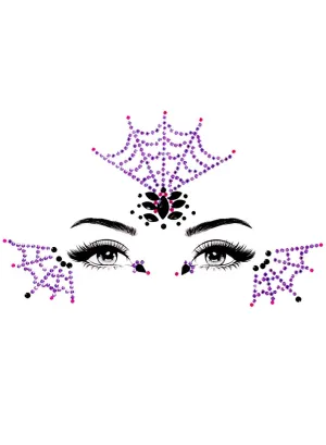 Stick on Purple Spiderweb Diamante Face Jewels