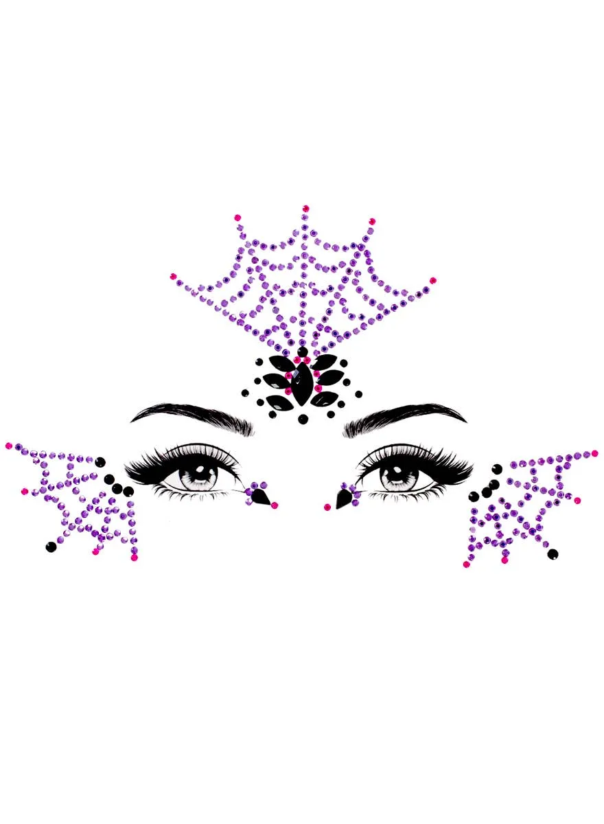 Stick on Purple Spiderweb Diamante Face Jewels