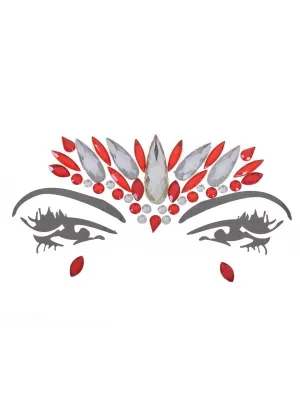 Stick-On Red and Silver Diamante Festival Face Jewels