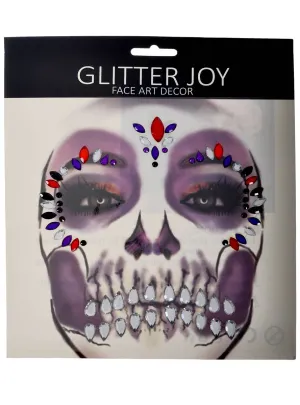 Stick-On Red Purple and Black Skeleton Halloween Face Jewels