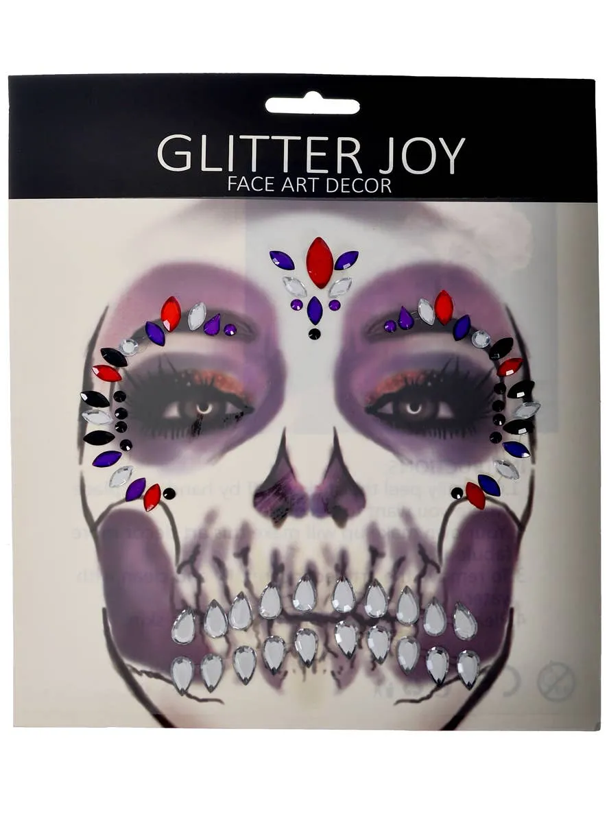 Stick-On Red Purple and Black Skeleton Halloween Face Jewels