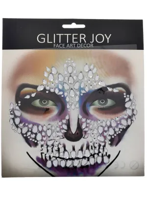 Stick-On Silver Rhinestone Skeleton Halloween Face Jewels