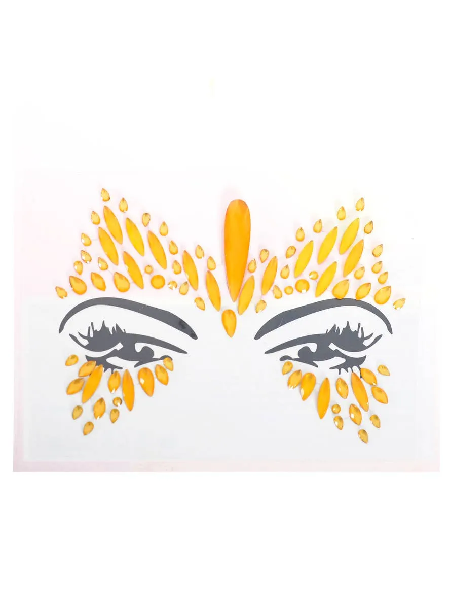 Stick-On UV Reactive Neon Orange Festival Face Jewels