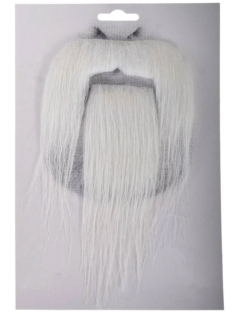 Stick-On White Costume Beard and Moustache Set