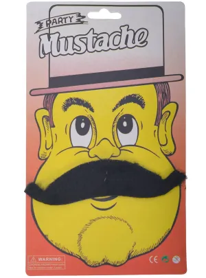 Stick-On Wide Black Handlebar Style Costume Moustache