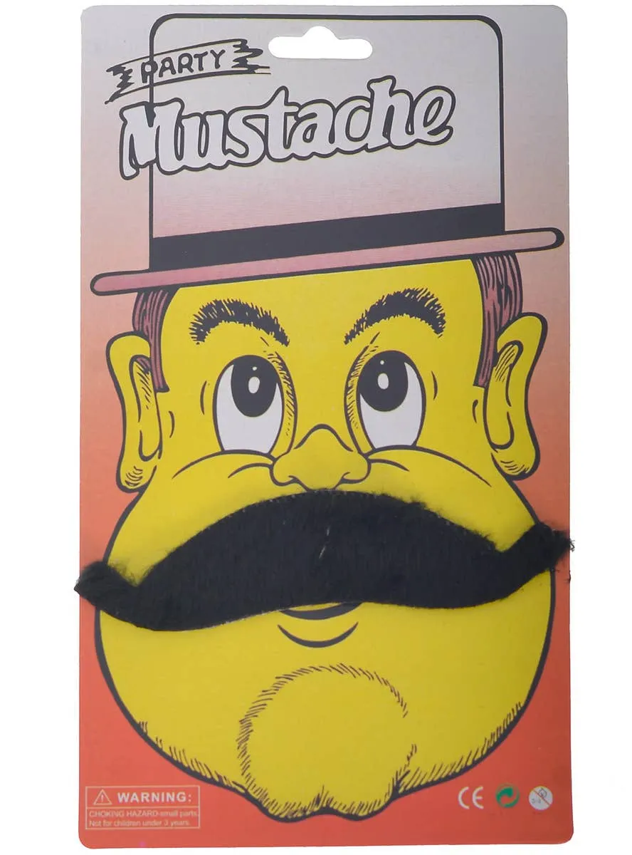Stick-On Wide Black Handlebar Style Costume Moustache