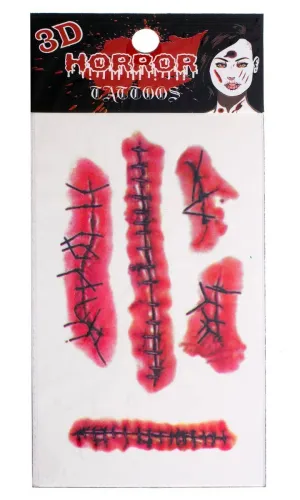 Stitches 3D Halloween Temporary Tattoos