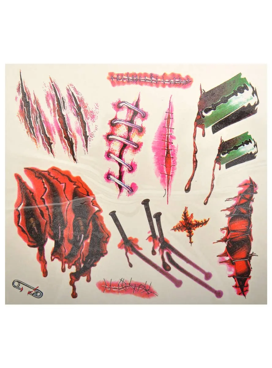 Stitches and Cut Wounds Halloween Temporary Tattoos