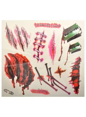 Stitches and Cut Wounds Halloween Temporary Tattoos