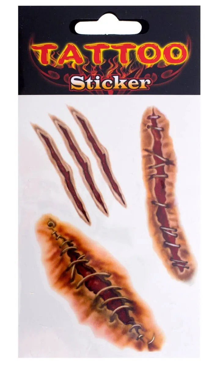 Stitches and Slashes Halloween Temporary Tattoos