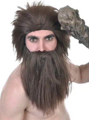 Stone Age Mens Brown Caveman Wig and Beard Set