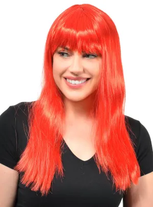Straight Bright Red Womens Costume Wig with Fringe