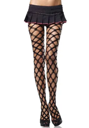Strappy Diamond Net Black Pantyhose