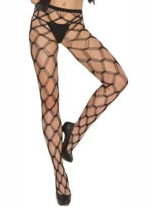 Strappy Diamond Net Womens Black Full Length Stockings