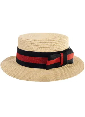 Straw Boater Costume Hat with Red and Black Band