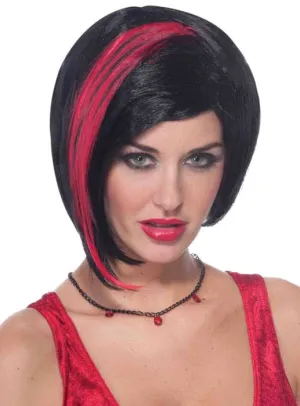Streaked Black and Red Gothic Womens Costume Wig