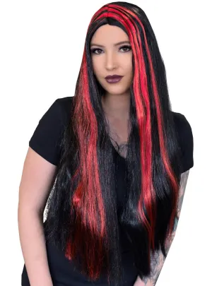 Streaked Black and Red Womens Halloween Costume Wig