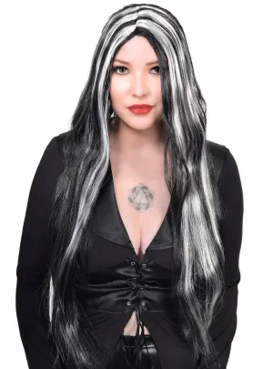 Streaked Black and White Womens Halloween Costume Wig