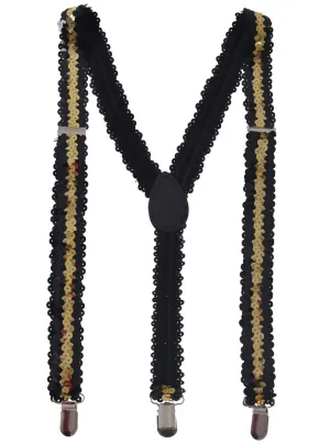 Stretch Black and Gold Sequin Costume Braces