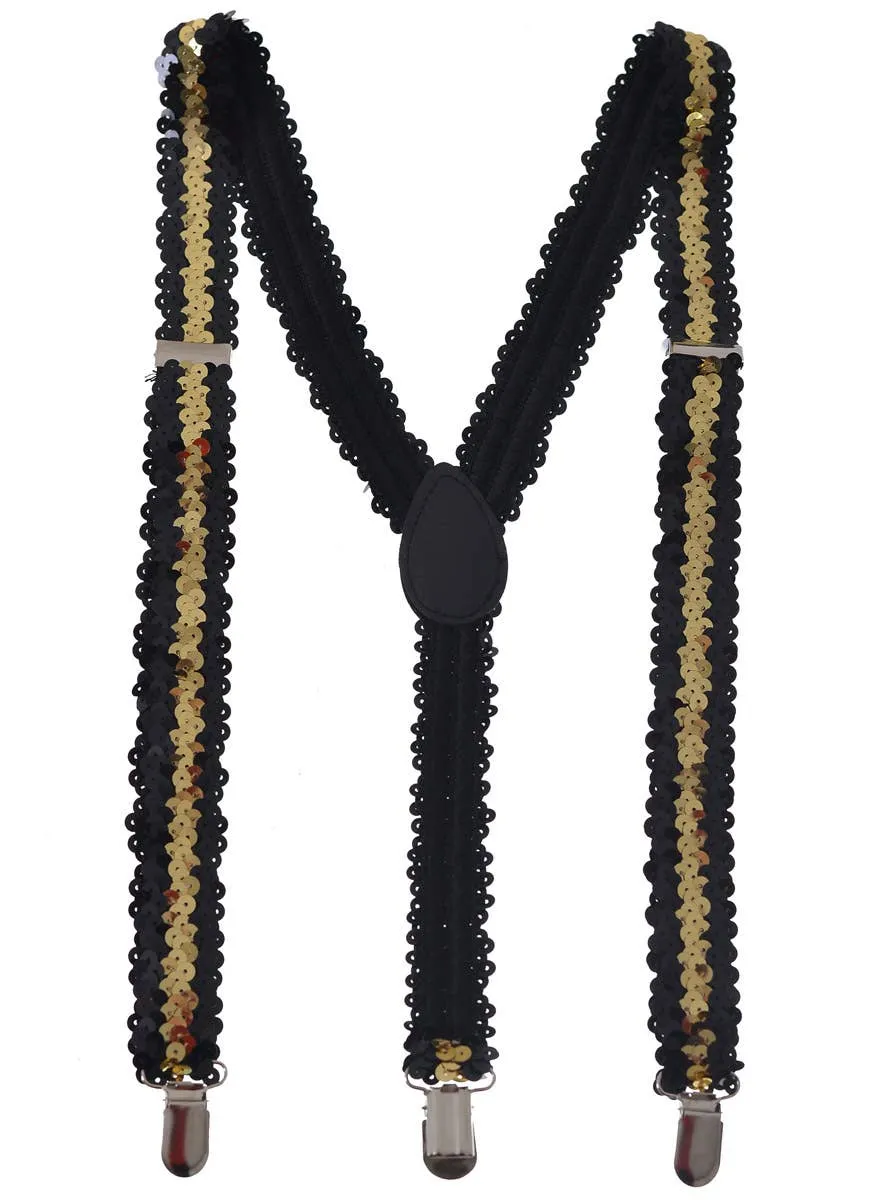 Stretch Black and Gold Sequin Costume Braces