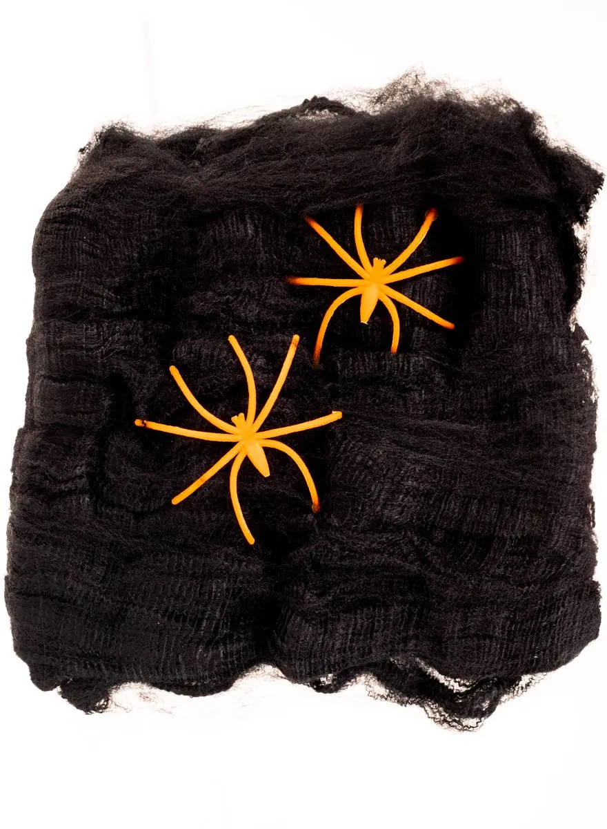 Stretchable Black Spiderweb Halloween Decoration with 2 Orange Spiders