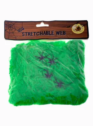 Stretchable Green Spider Web with Spiders Halloween Decoration