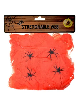 Stretchable Orange Spider Web with Spiders Halloween Decoration