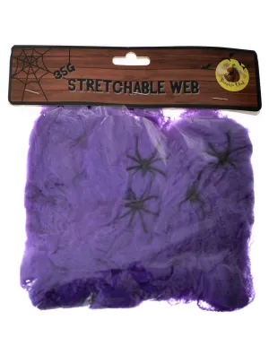 Stretchable Purple Spider Web with Spiders Halloween Decoration