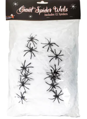 Stretchable White Spider Web Halloween Decoration with 12 Spiders