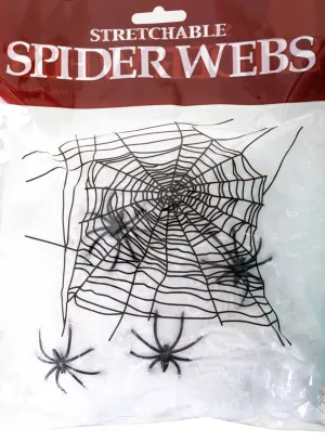 Stretchable White Spider Web Halloween Decoration with 2 Spiders