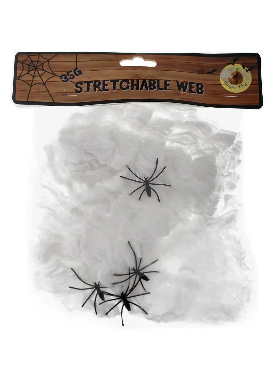 Stretchable White Spider Web with Spiders Halloween Decoration