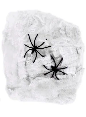 Stretchable White Spiderweb Halloween Decoration with 2 Black Spiders