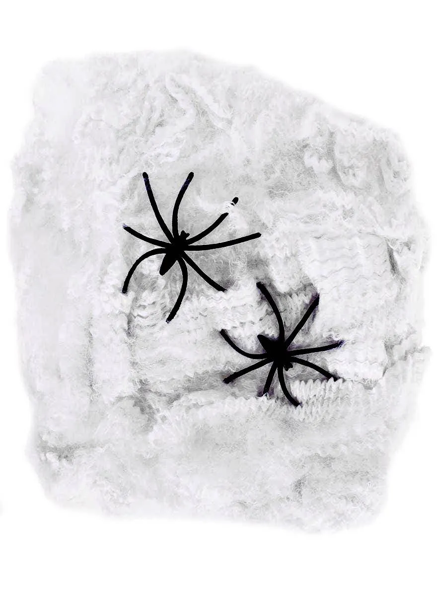 Stretchable White Spiderweb Halloween Decoration with 2 Black Spiders