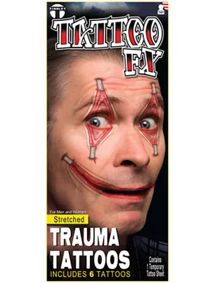 Stretched Trauma Clown Temporary Costume Tattoos