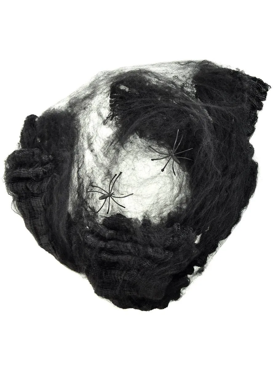 Stretchy Black Spiderweb with Spiders Halloween Decoration