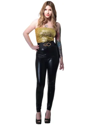 Stretchy Gold Sequin 70s Boob Tube Womens Costume Top