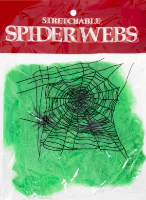 Stretchy Green Spiderweb with 2 Spiders Halloween Decoration