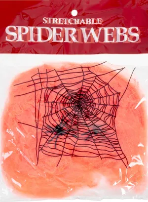 Stretchy Orange Spiderweb with 2 Spiders Halloween Decoration