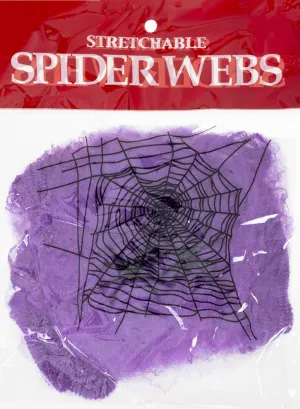 Stretchy Purple Spiderweb with 2 Spiders Halloween Decoration