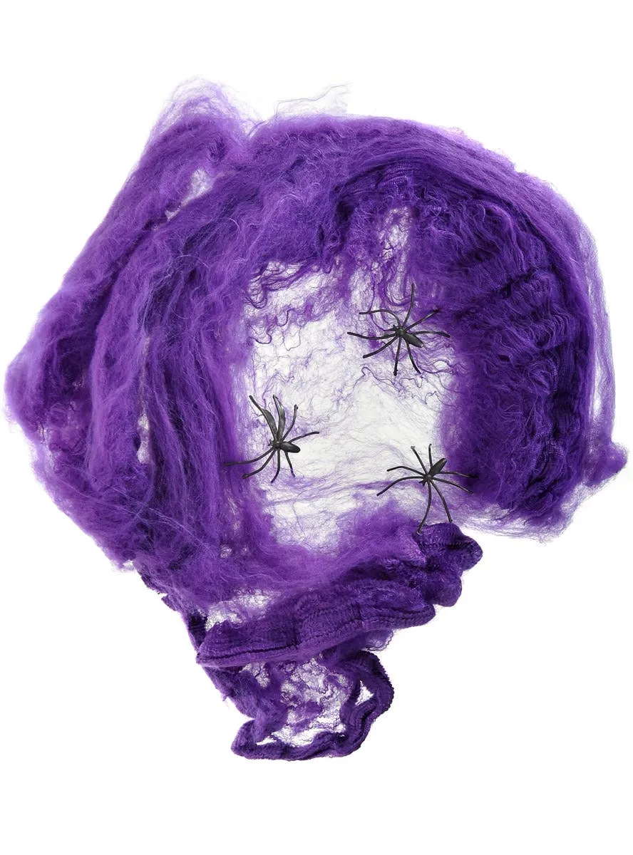 Stretchy Purple Spiderweb with Spiders Halloween Decoration
