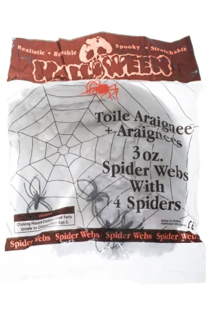Stretchy White Spiderweb Decoration with 4 Spiders