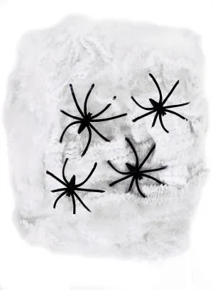 Stretchy White Spiderweb Halloween Decoration with 4 Black Spiders