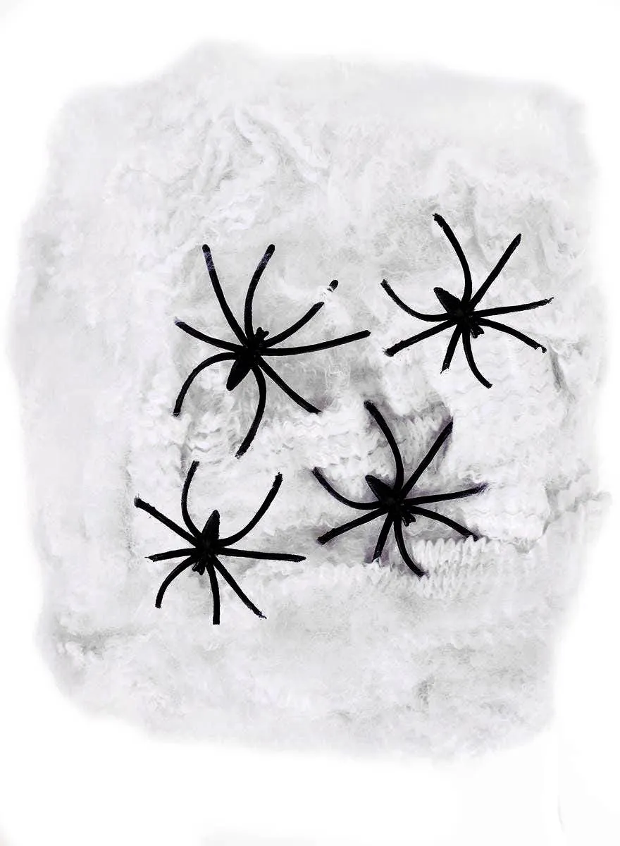 Stretchy White Spiderweb Halloween Decoration with 4 Black Spiders