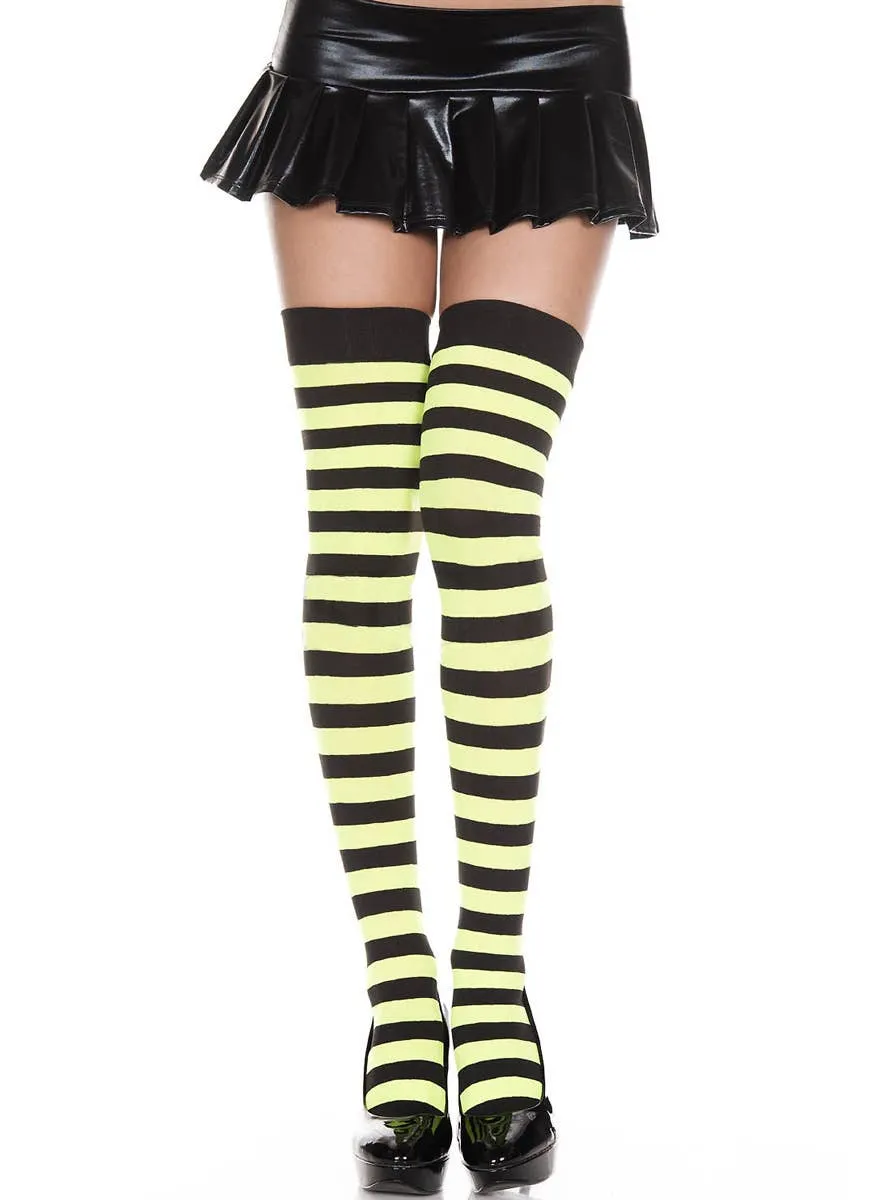 Striped Black and Green Thigh High Stockings