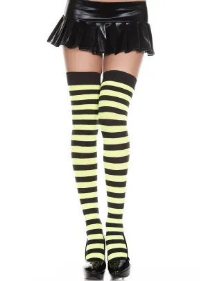 Striped Black and Green Thigh High Stockings
