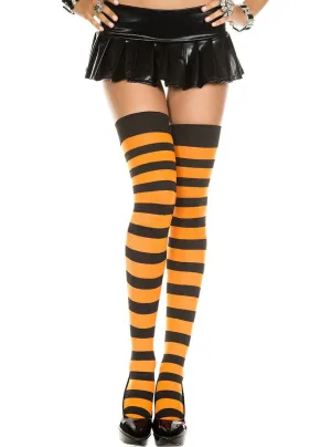 Striped Black and Orange Thigh High Stockings