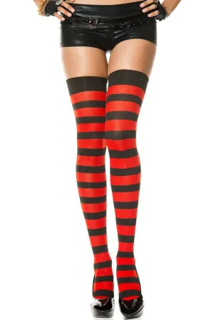 Striped Black and Red Thigh High Stockings