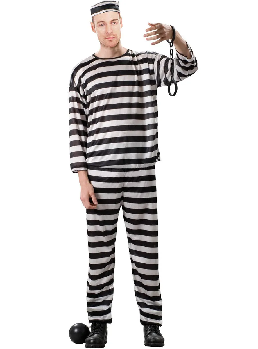 Striped Black And White Classic Convict Mens Costume