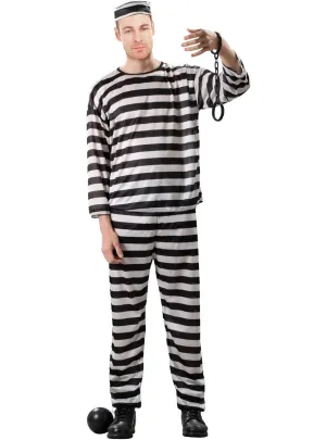 Striped Black And White Classic Convict Plus Size Mens Costume