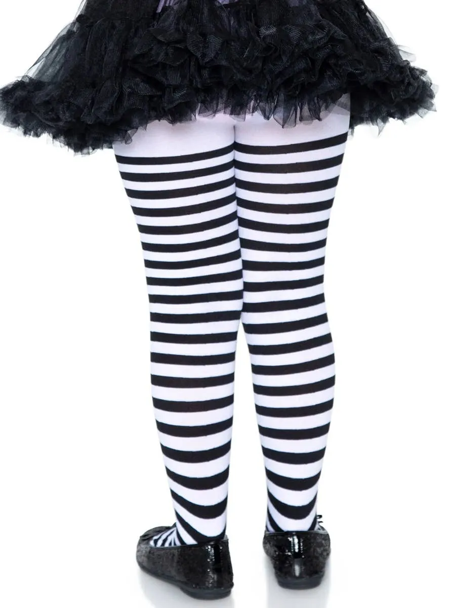 Striped Black and White Full Length Girls Stockings